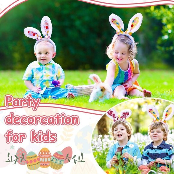 Easter Bunny Ears Headbands Plush Sequins Girls Boys Party Holiday Accessories main image 4